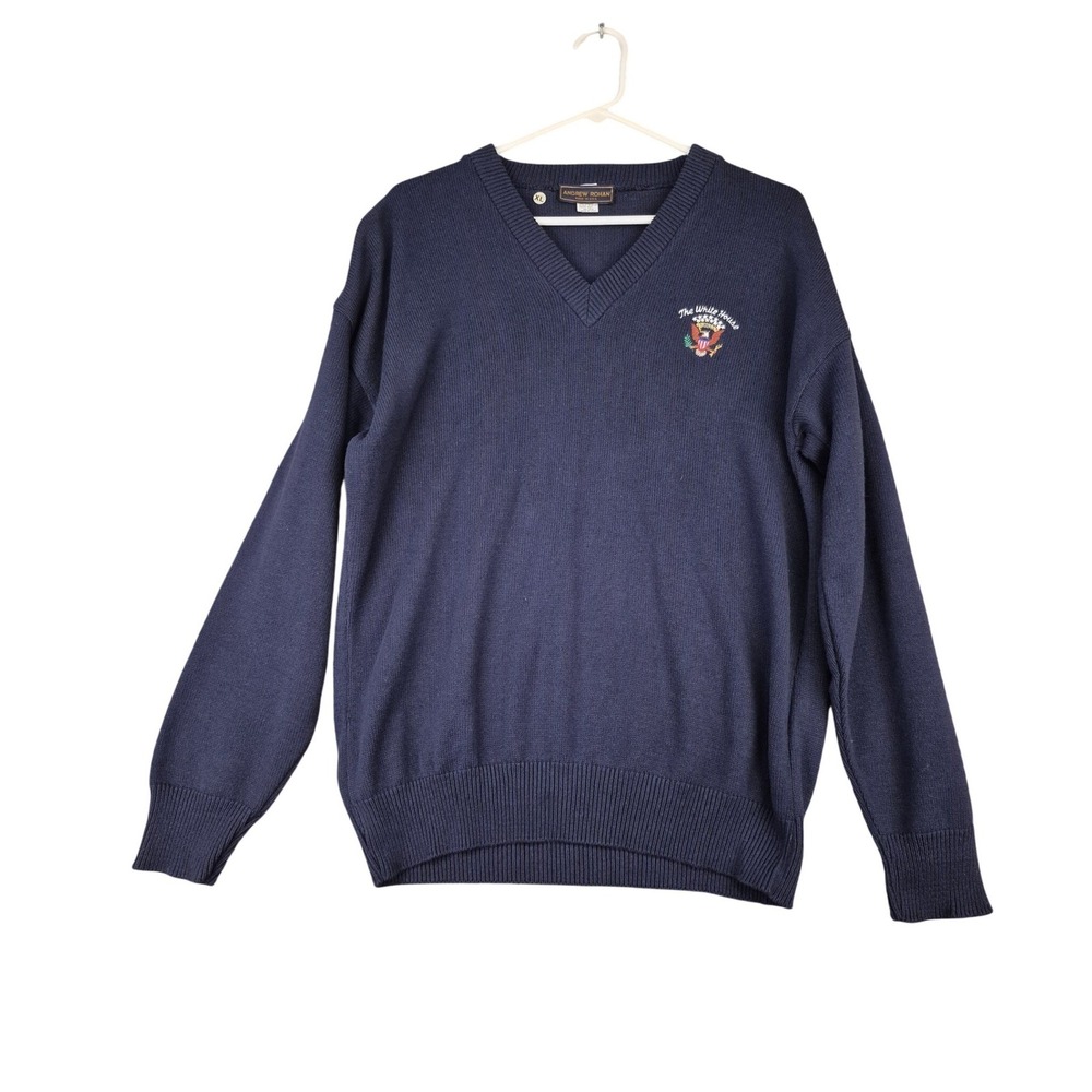 The White House Seal Andrew Rohan Mens XL Navy Blue V-Neck Cotton‎ Sweater USA